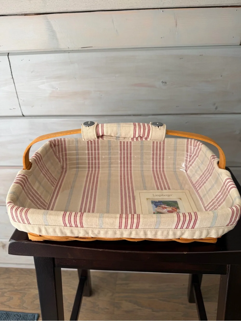Longaberger Back Porch Basket 2 protectors and striped liner